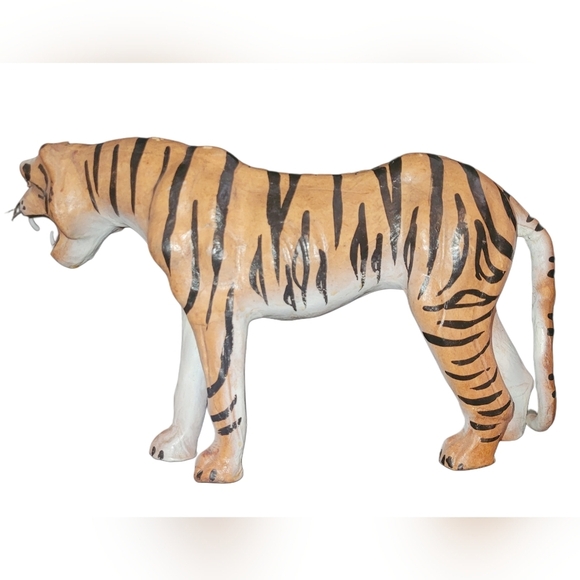 Leather wrapped paper mache bengal tiger handmade in India - Picture 2 of 8